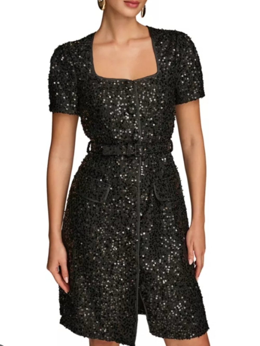 Donna Karan Black Sequin Midi Dress